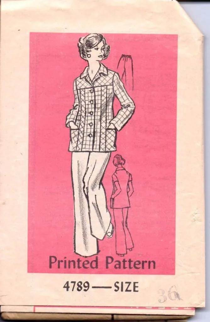 Mail Order 4789 Vintage 1970's Sewing Pattern Ladies Flared Pants Button Front Jacket