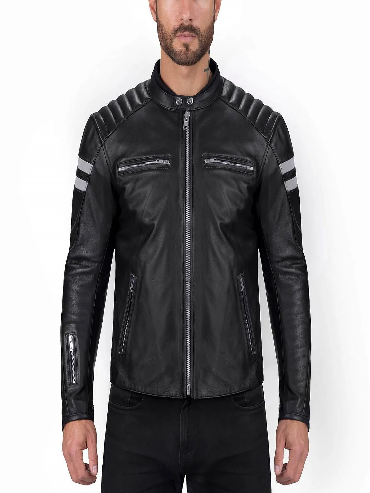 Men Black Jacket With White Strips