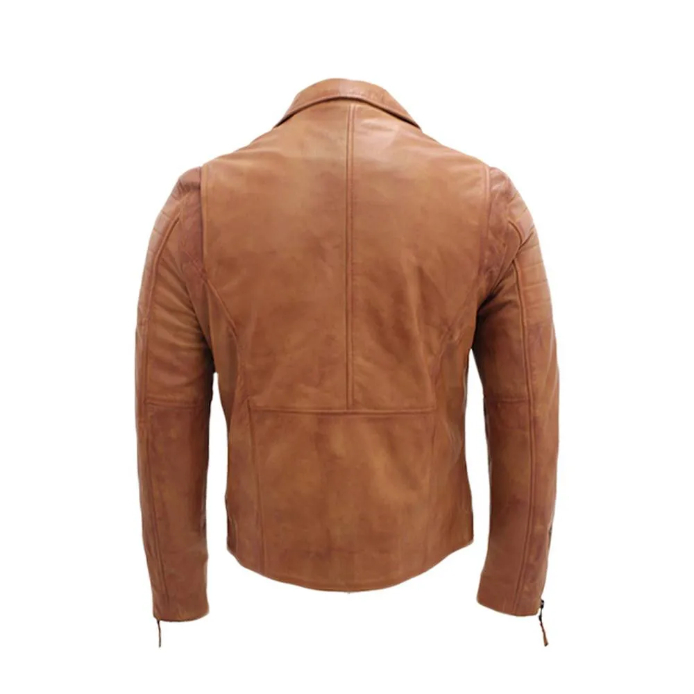 Men Brown LAPEL Quality Biker Leather Jacket