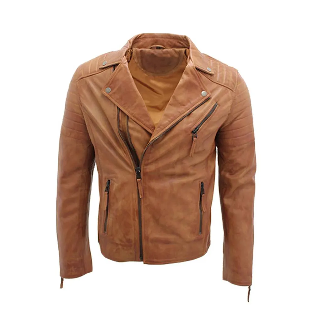 Men Brown LAPEL Quality Biker Leather Jacket