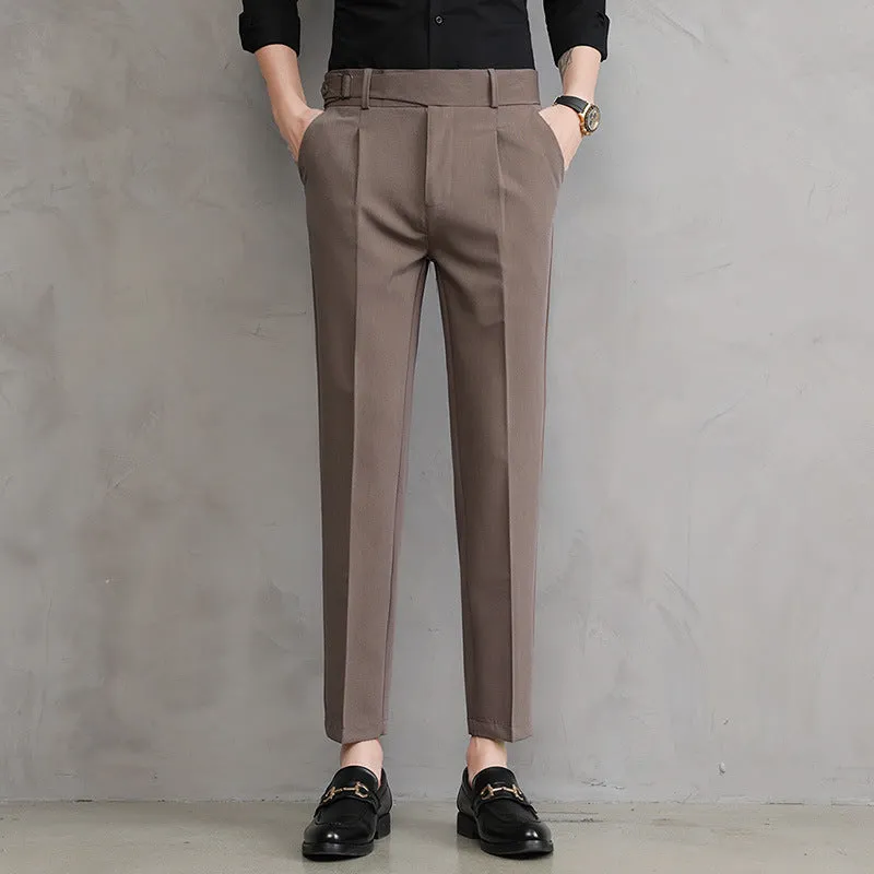 Mens Casual Slim Straight Suit Trousers