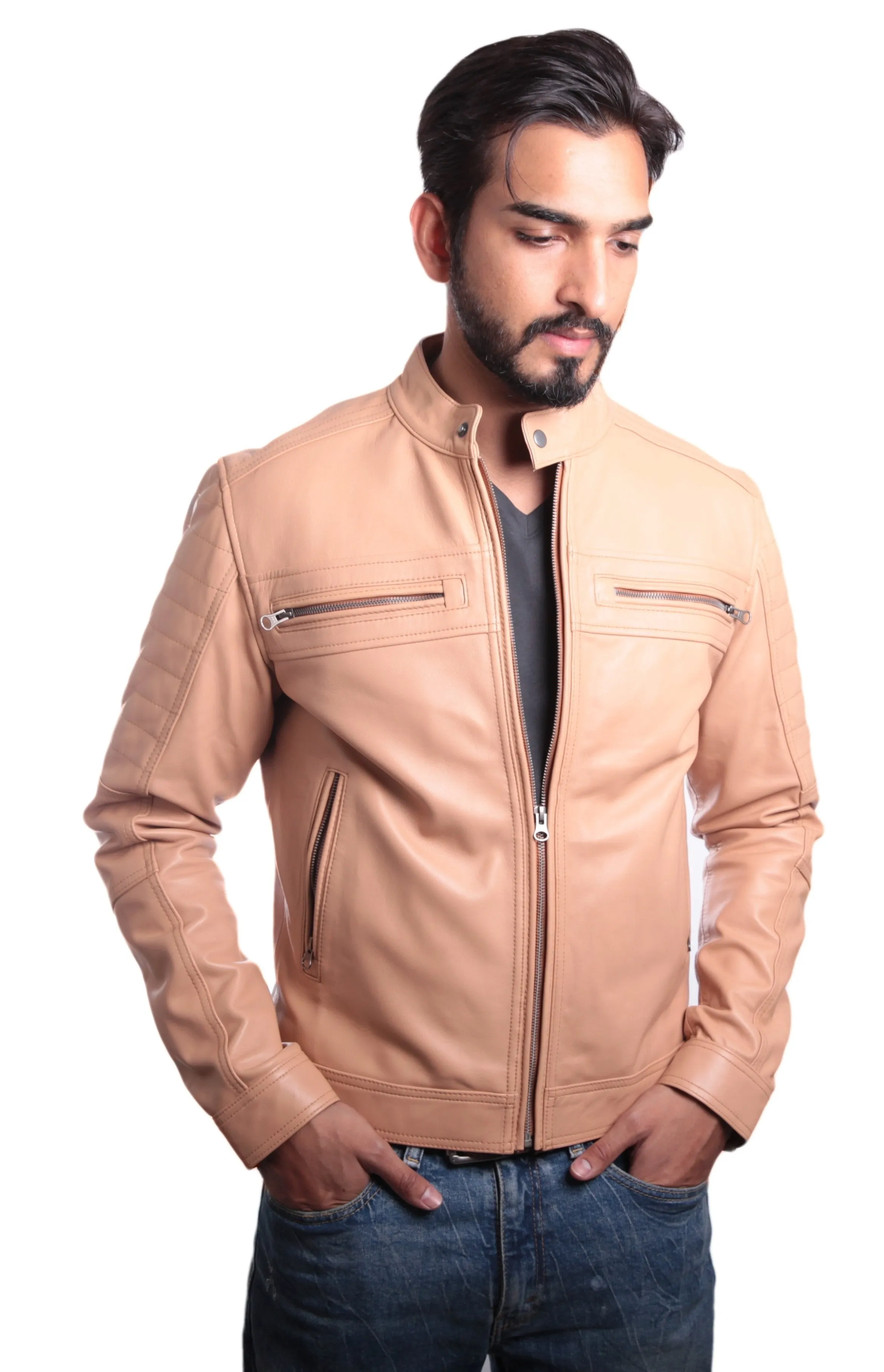 Men's Charles Beige Premium Leather Jacket