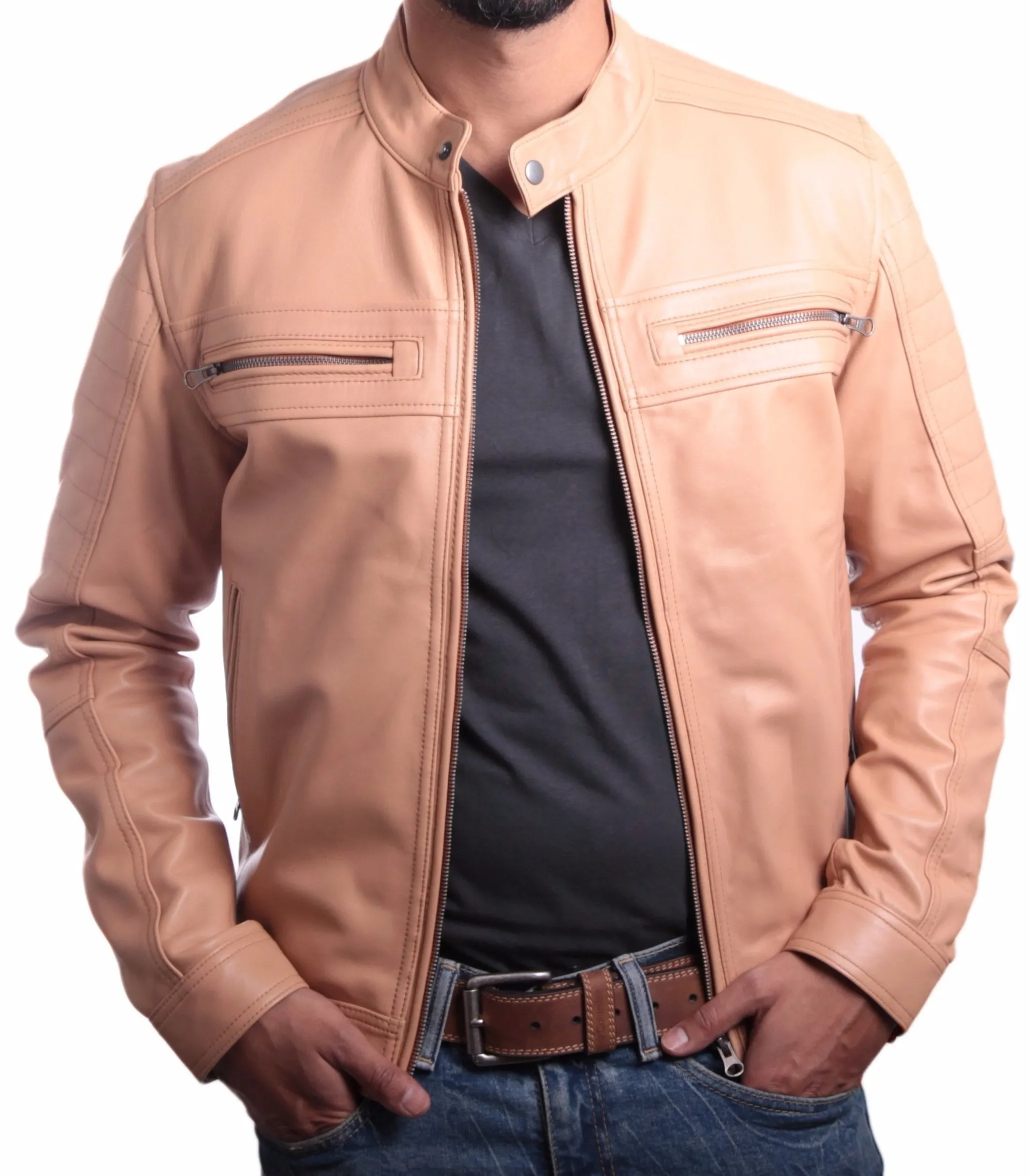 Men's Charles Beige Premium Leather Jacket