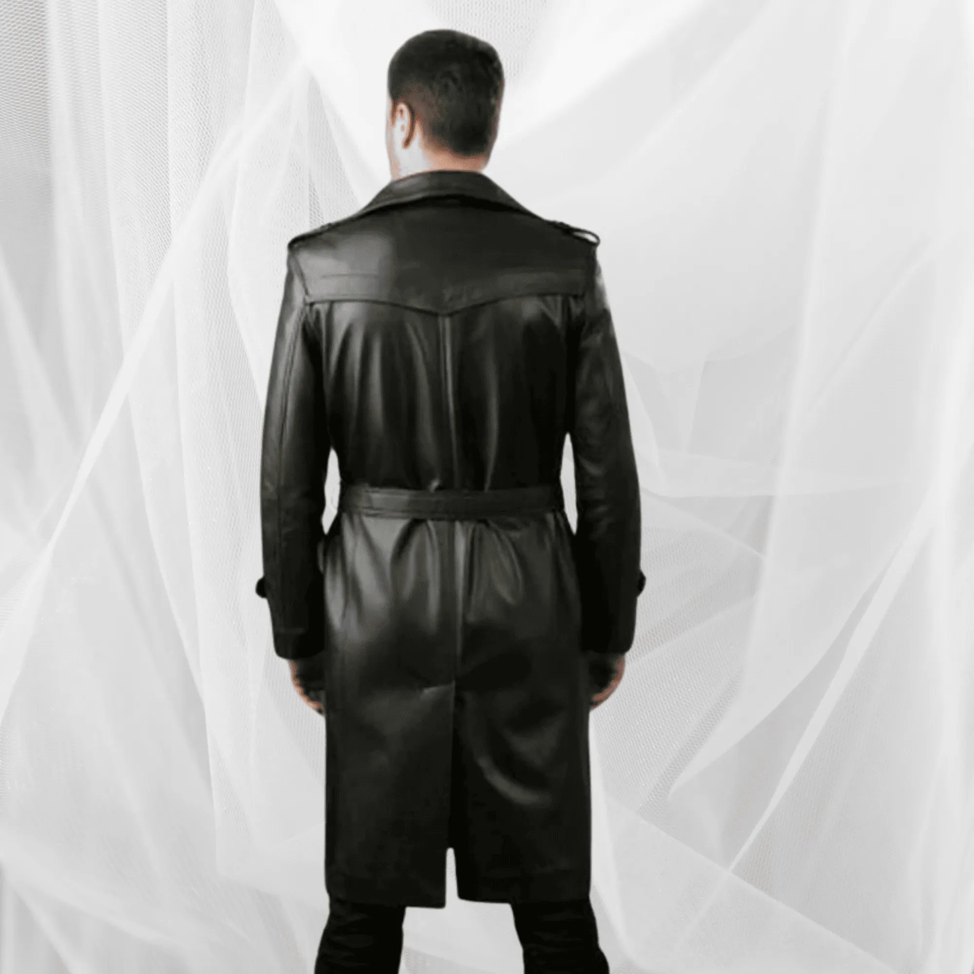 Mens Long Leather Trench Coat