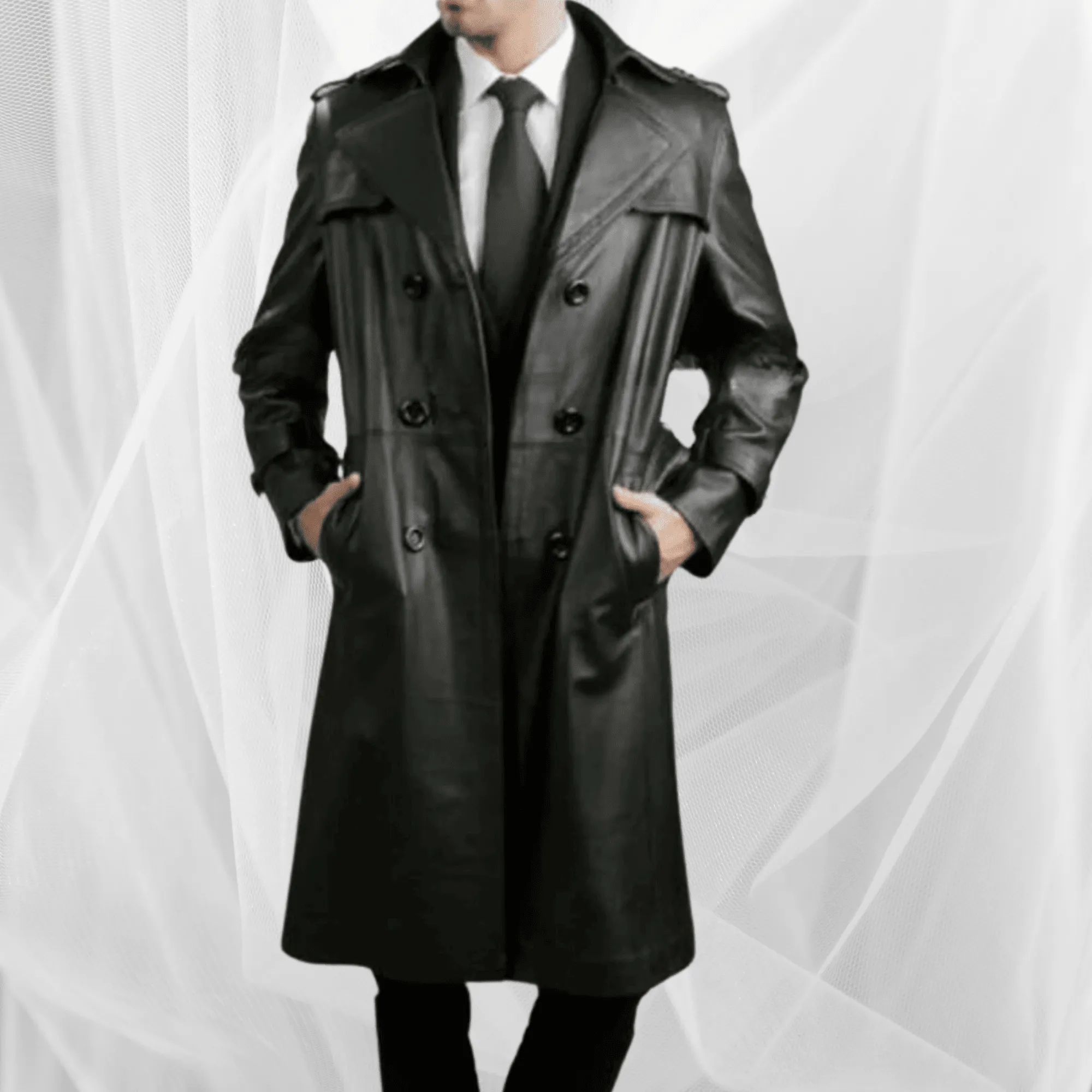 Mens Long Leather Trench Coat