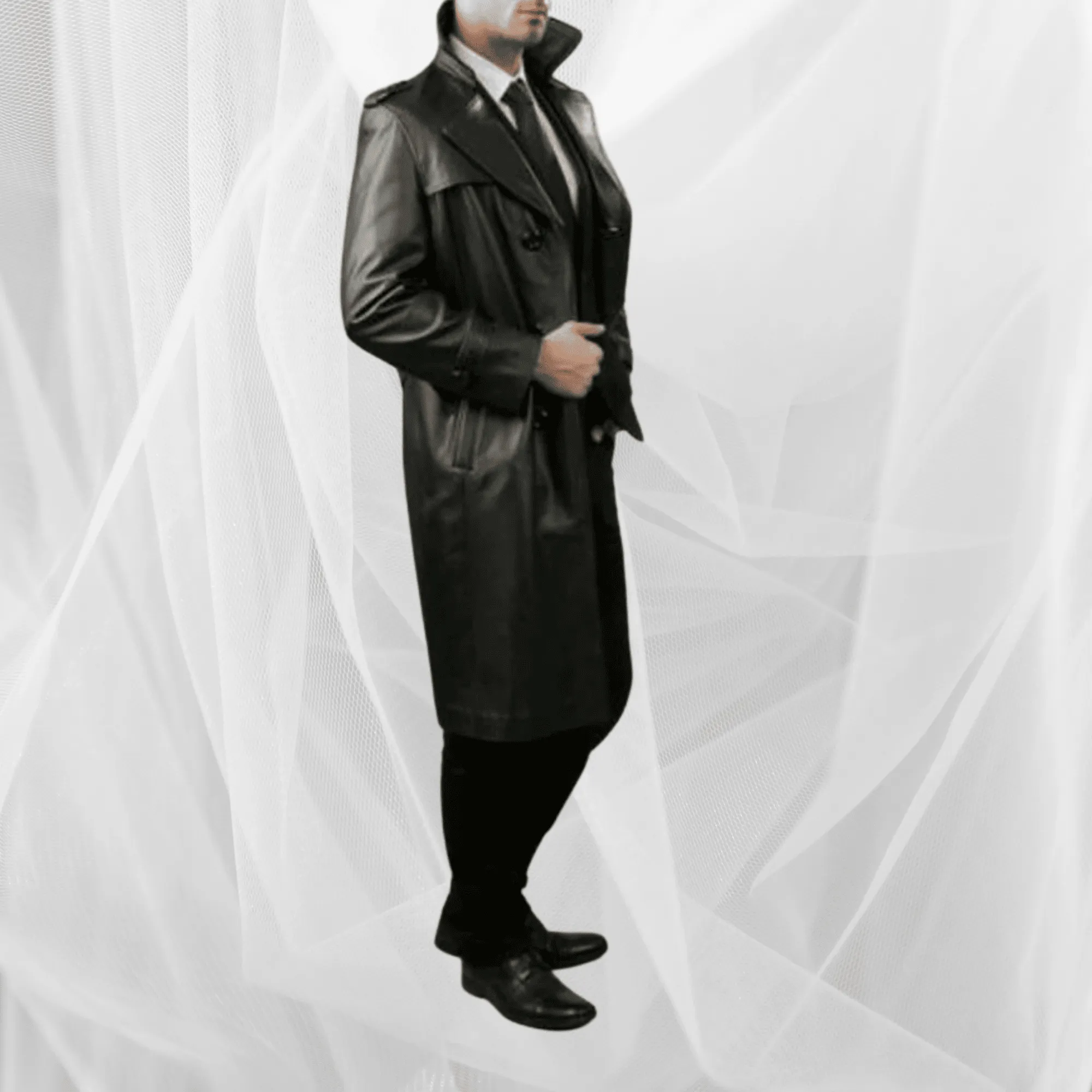 Mens Long Leather Trench Coat