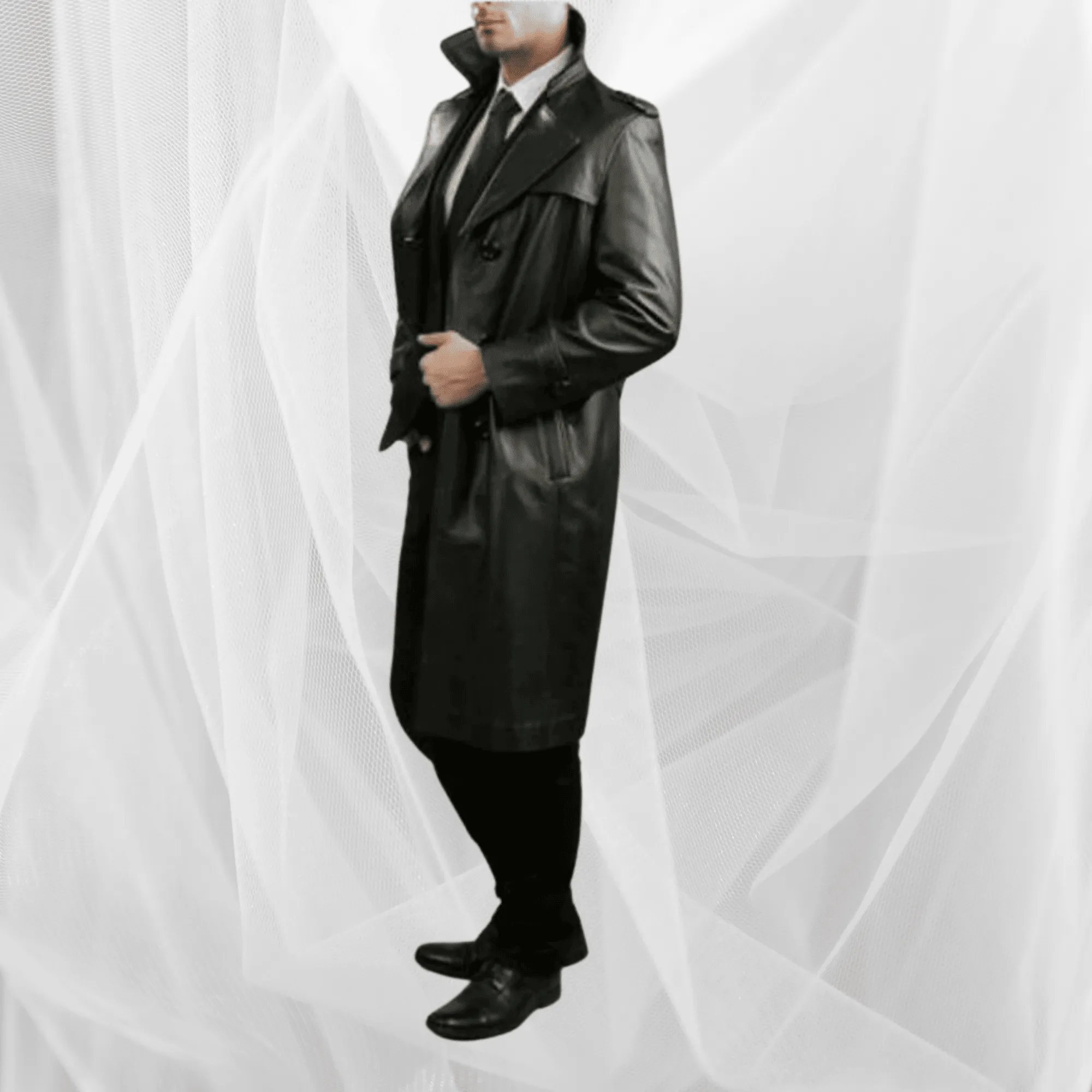 Mens Long Leather Trench Coat