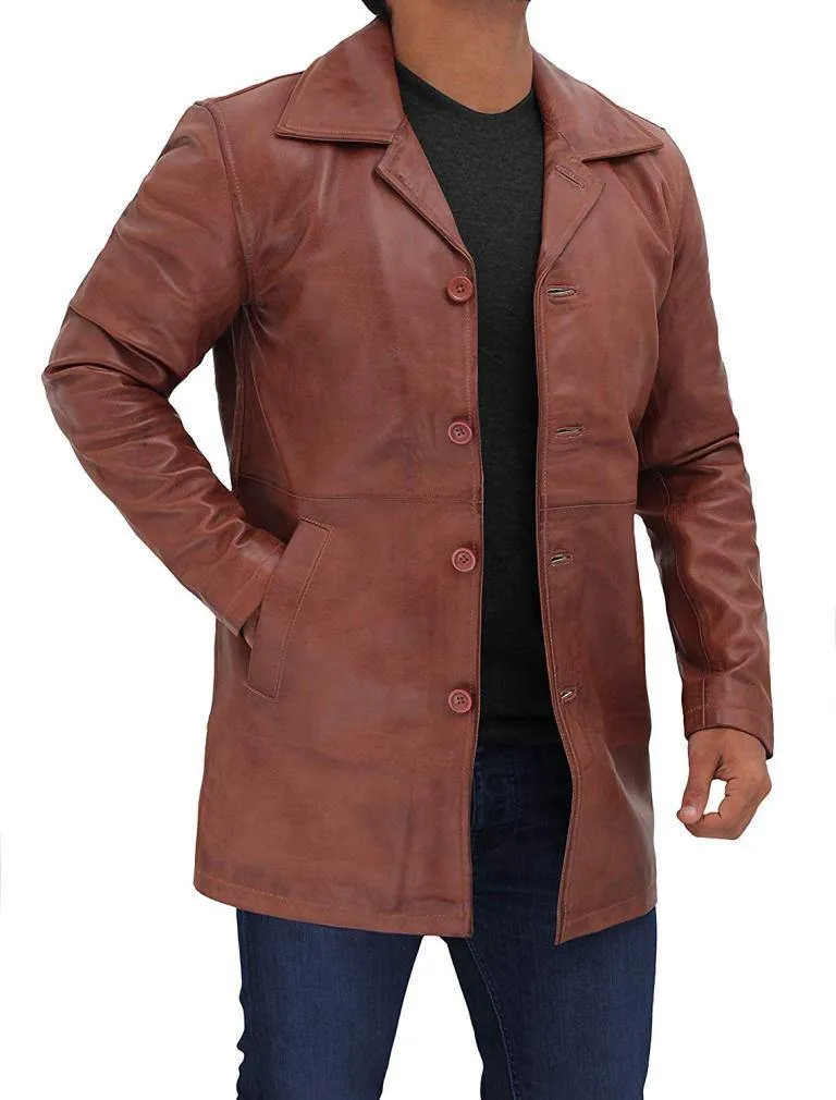 Men's Natural Tan Distressed Lambskin Leather Coat