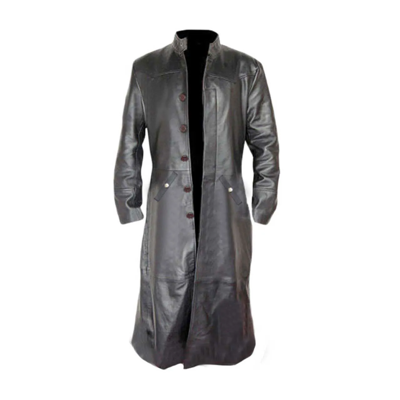 Mens Trench Coat Black Leather Goth Matrix Steampunk Gothic Van Helsing (T3-BLK)