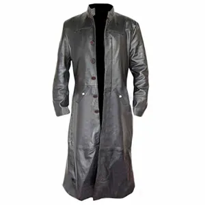 Mens Trench Coat Black Leather Goth Matrix Steampunk Gothic Van Helsing (T3-BLK)