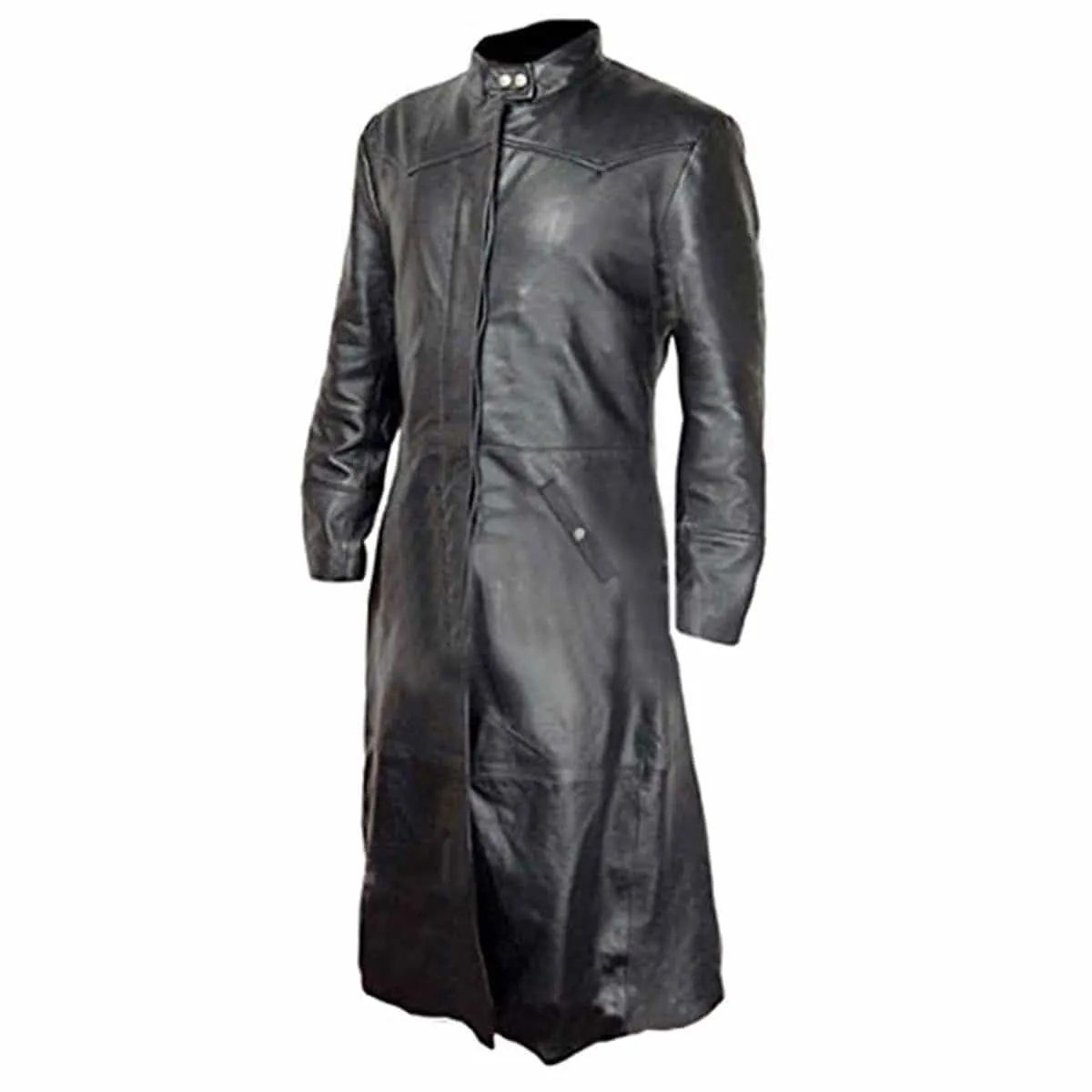 Mens Trench Coat Black Leather Goth Matrix Steampunk Gothic Van Helsing (T3-BLK)