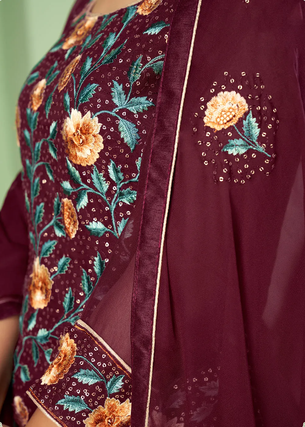 Multi Thread Wonderful Maroon Georgette Palazzo Salwar Suit