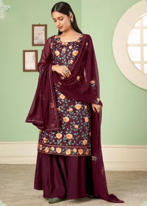 Multi Thread Wonderful Maroon Georgette Palazzo Salwar Suit