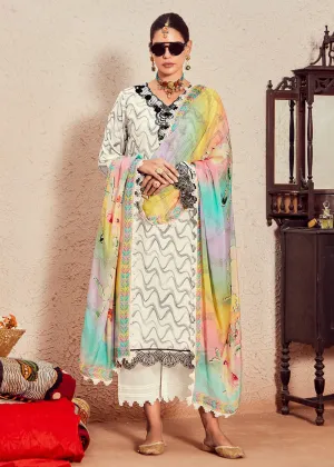 Muslin Cotton Off White Digital Print & Embroidered Salwar Suit