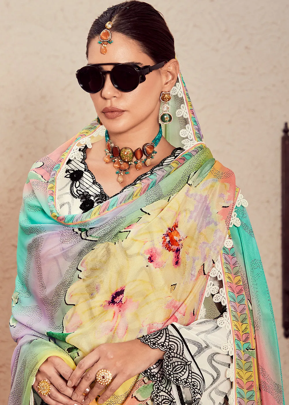 Muslin Cotton Off White Digital Print & Embroidered Salwar Suit