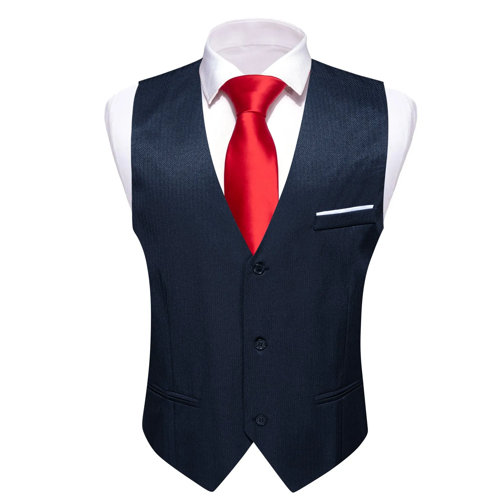 Navy Blue Solid Men's V-Neck Business Vest