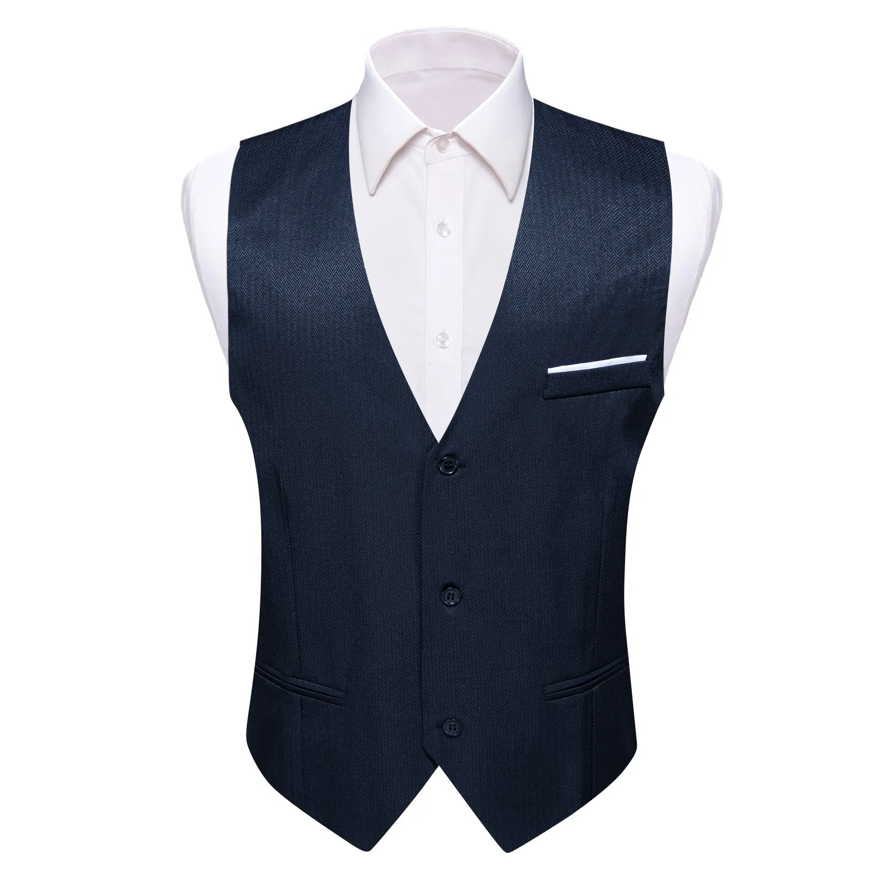 Navy Blue Solid Men's V-Neck Business Vest