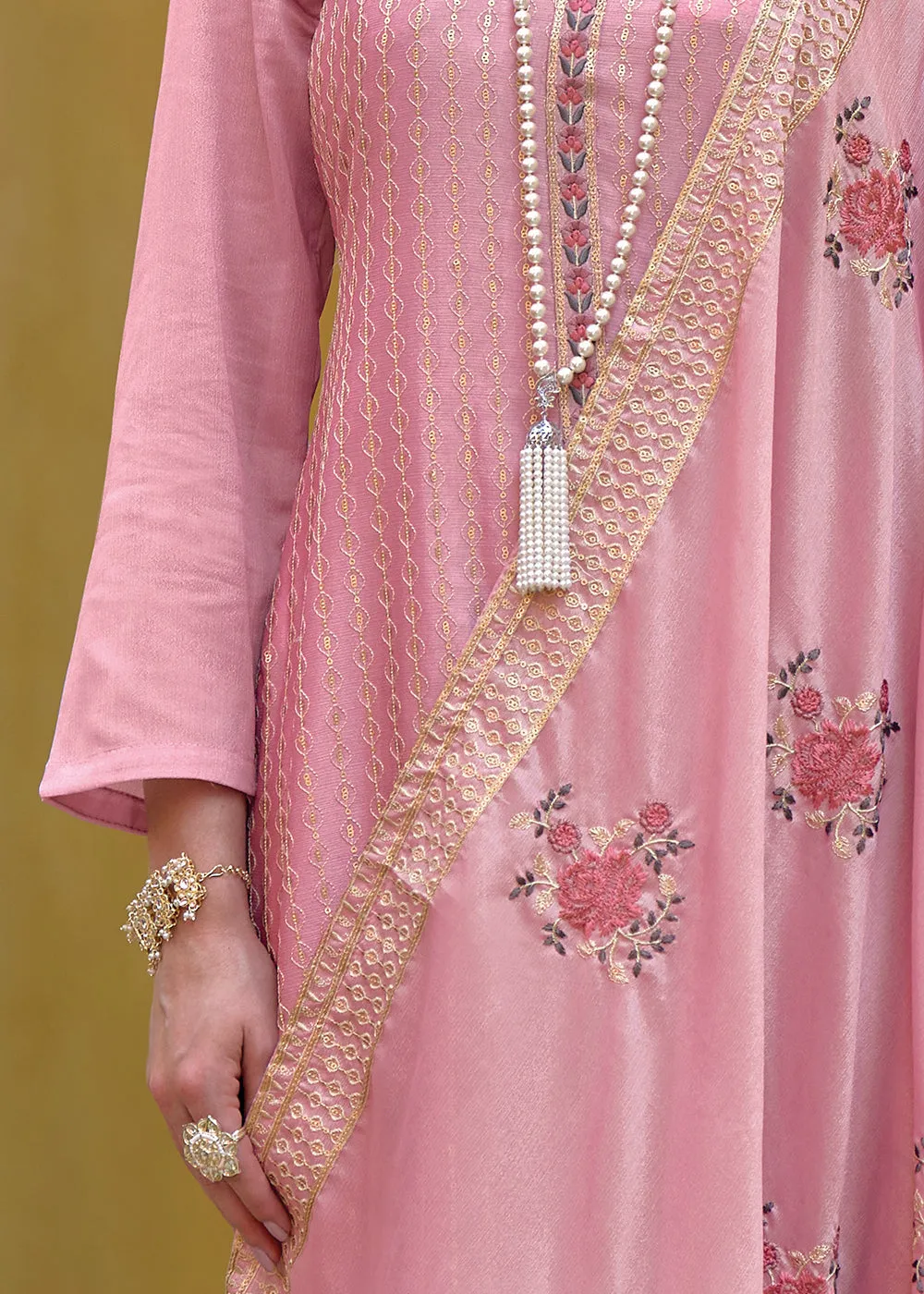 Pakistani Style Stunning Pink Embroidered Eid Wear Kurta Set