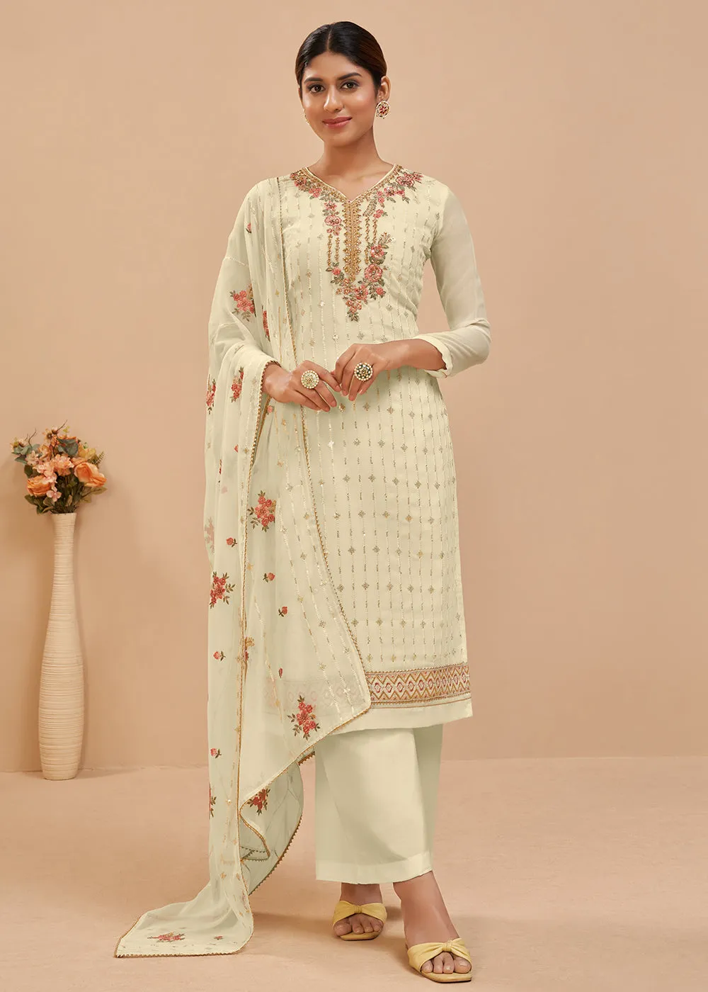 Pale Yellow Beautifully Embroidered Elegant Salwar Kameez