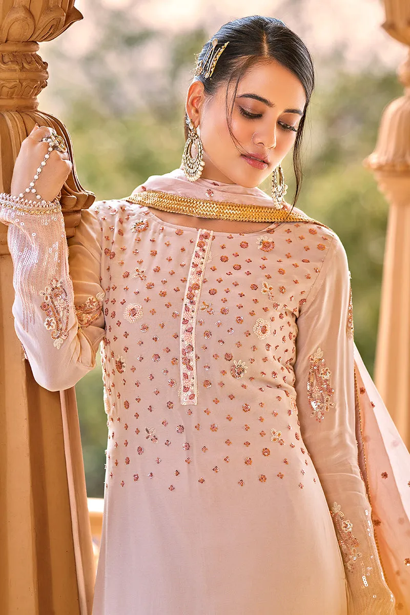 Peachy Pink Georgette Viscose Embroidered Salwar Suit