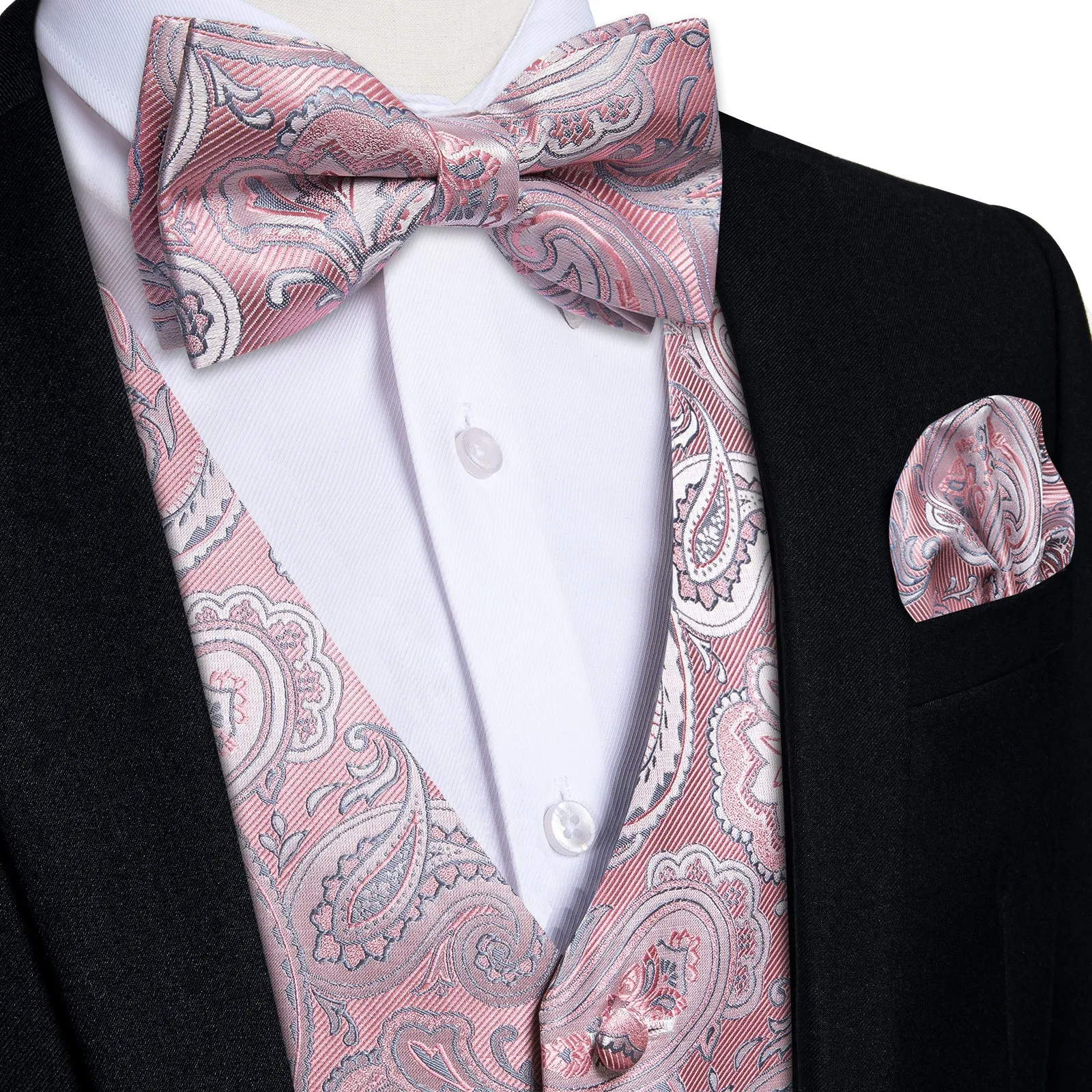 Pink Vest for Men Paisley Men's Vest Bow Tie Set