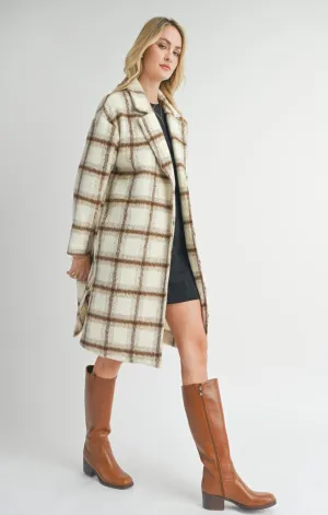 PLAID OPEN FRONT COAT