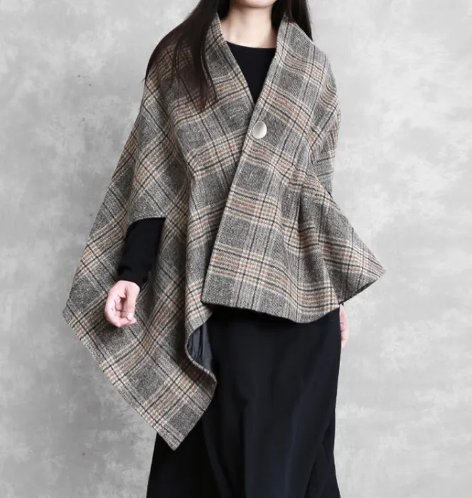 Plaid Women Winter Irregular Women Wool Coat Jacket Cloak