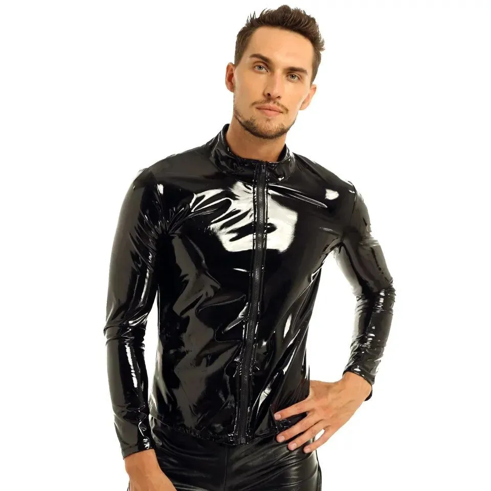 Plus Size Men's PVC Leather Shirt