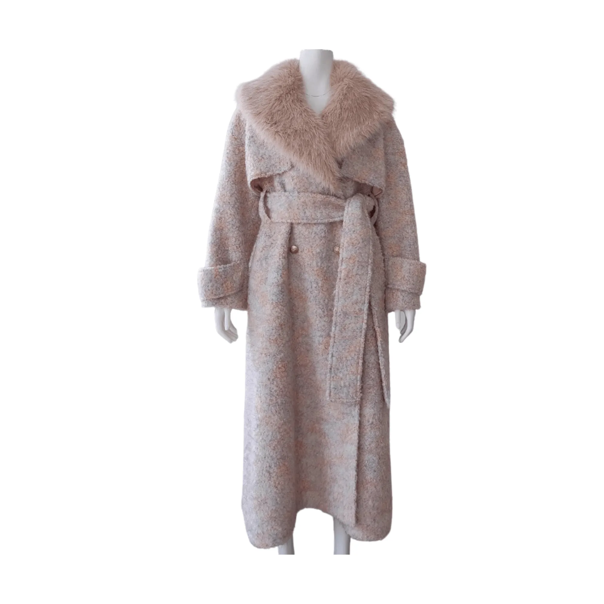 Pre Order:  Detachable Collar Belted Woolen Coat