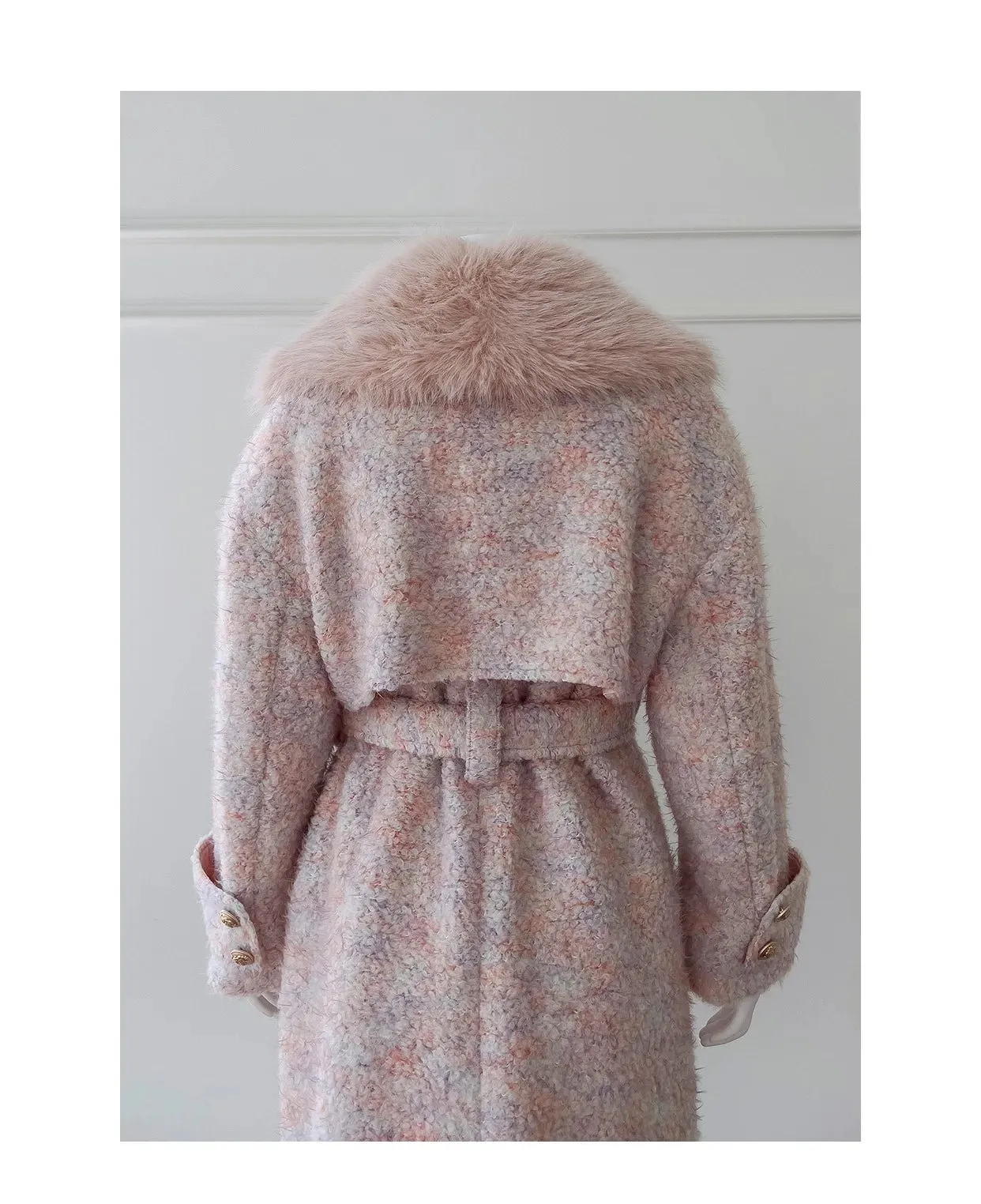 Pre Order:  Detachable Collar Belted Woolen Coat