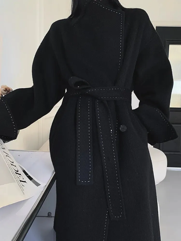 Pre Order:  Double-sided Woolen Single Button Belted Coat