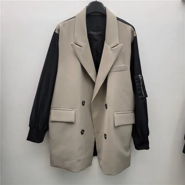 Pre Order:  Patchwork Loose Double Breasted Suit Jacket