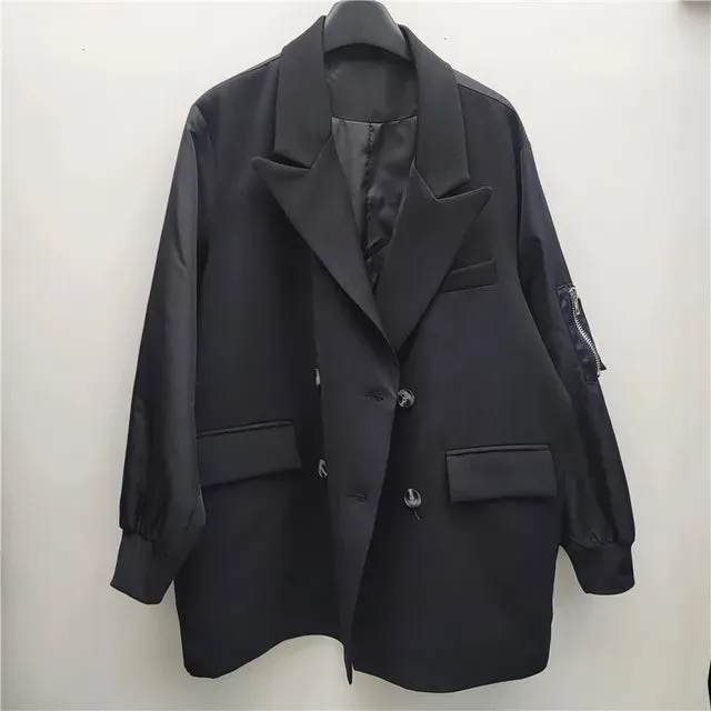 Pre Order:  Patchwork Loose Double Breasted Suit Jacket