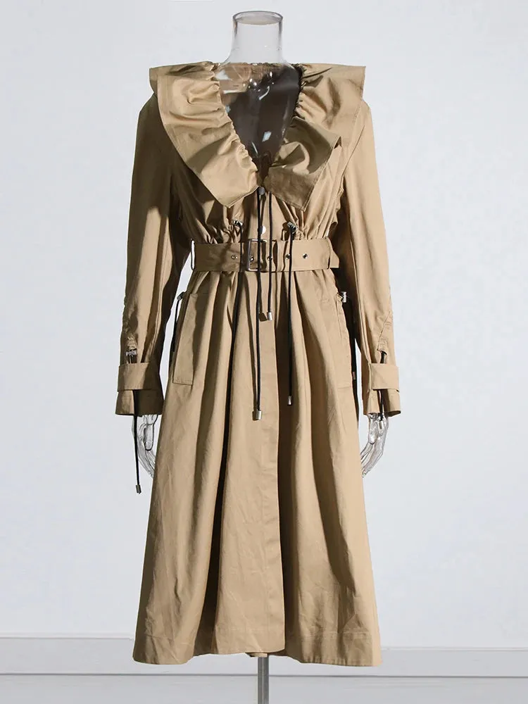 Pre Order:  Ruffled Collar Belted Trench Coat