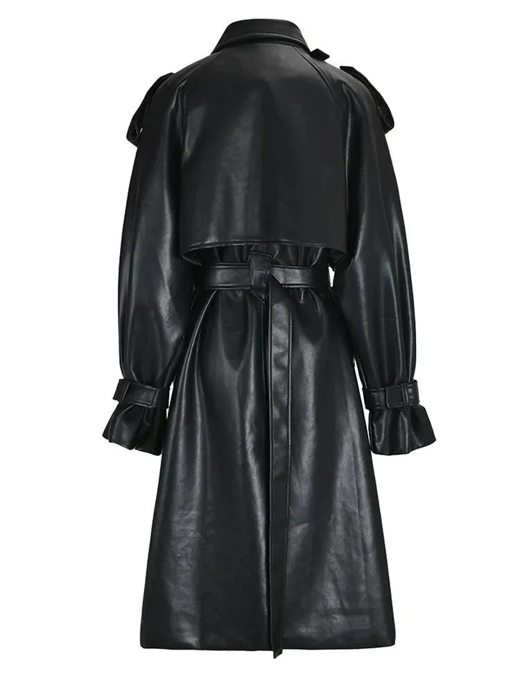 Pre Order:  Vegan Leather Belted Trench Coat