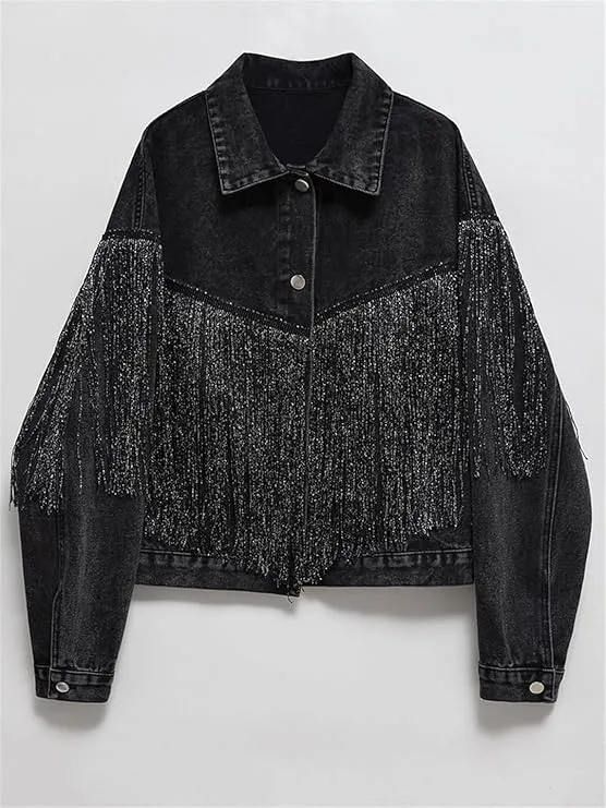 Pre Order:  Vintage Loose Tassel Short Denim Jacket