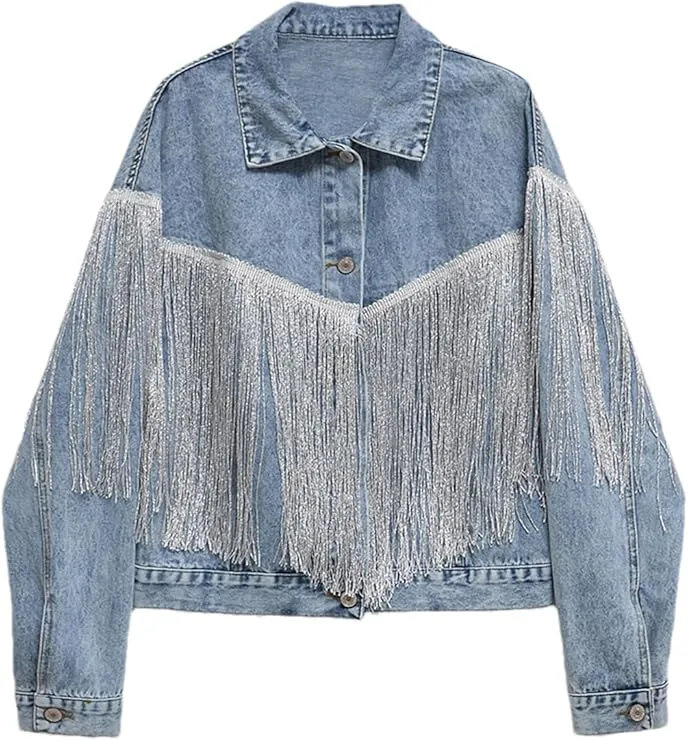 Pre Order:  Vintage Loose Tassel Short Denim Jacket