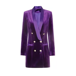 Pre Order:  Vintage Solid Velvet Long Sleeves Blazer Dress