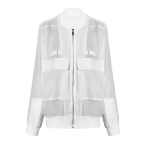 Pre Order:  White Organza Stand Collar Long Sleeve Jacket