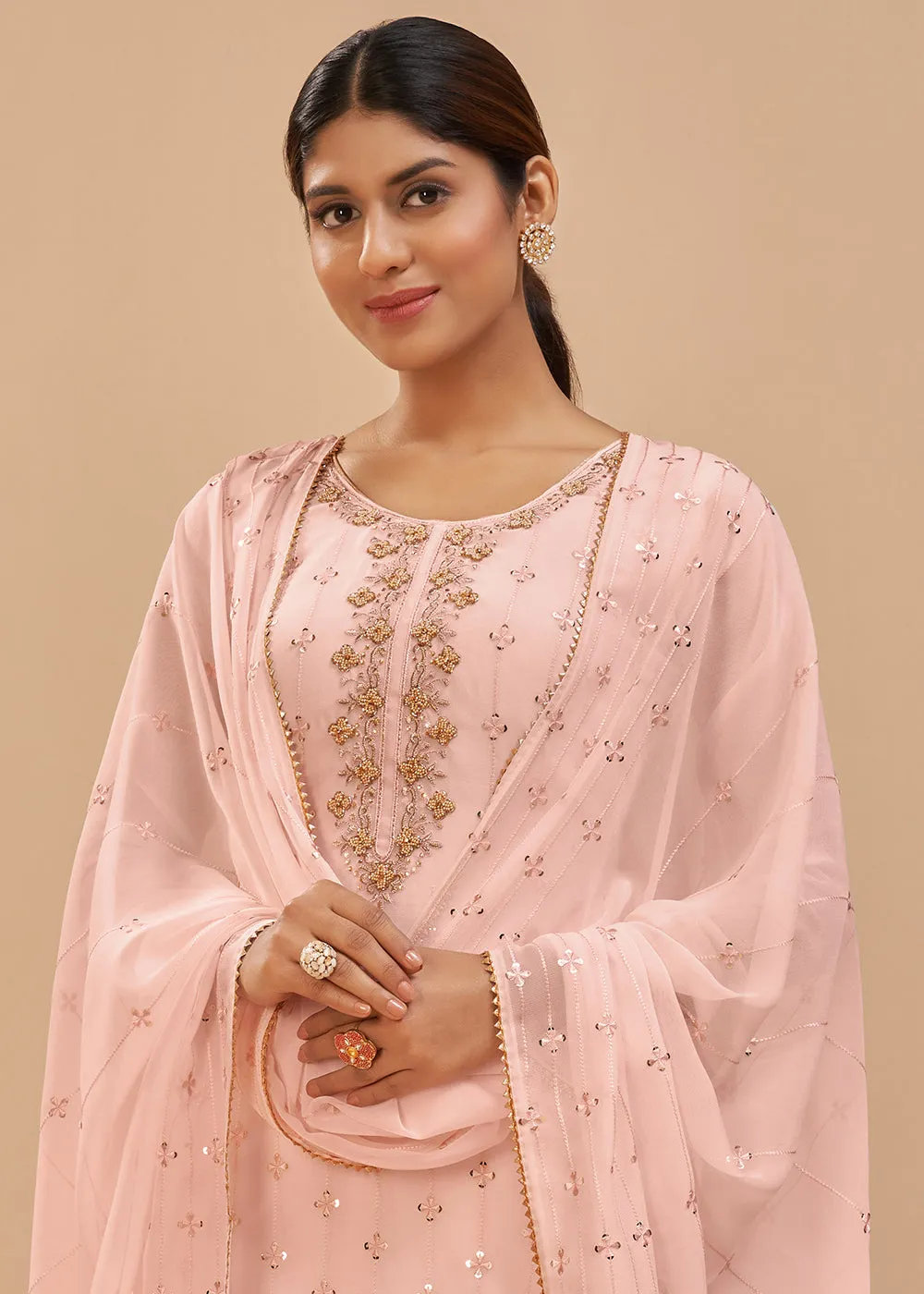 Pretty Peach Beautifully Embroidered Elegant Salwar Kameez