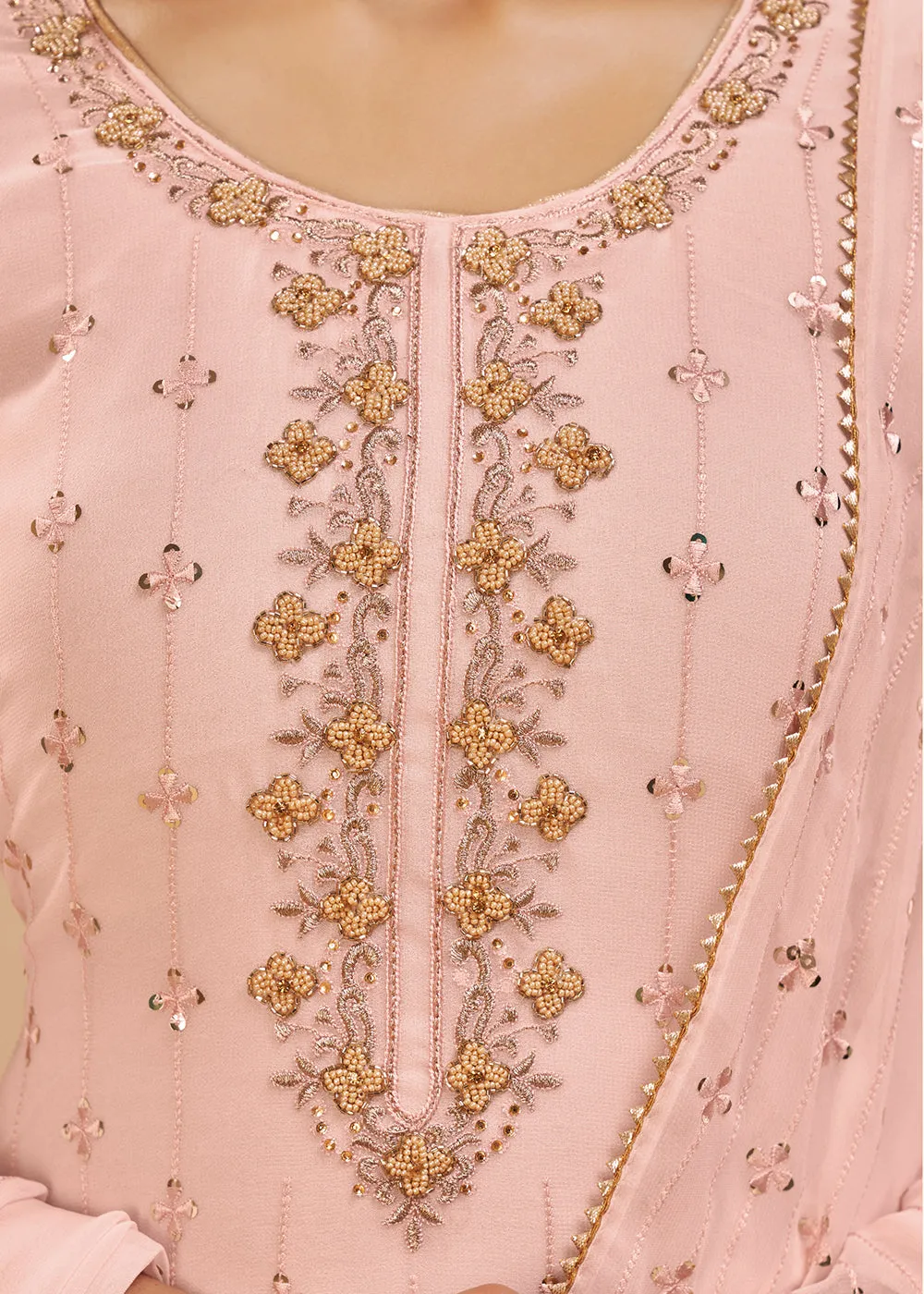 Pretty Peach Beautifully Embroidered Elegant Salwar Kameez