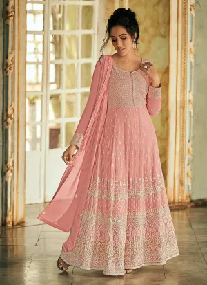 Pretty Pink Georgette Chikankari Embroidered Anarkali