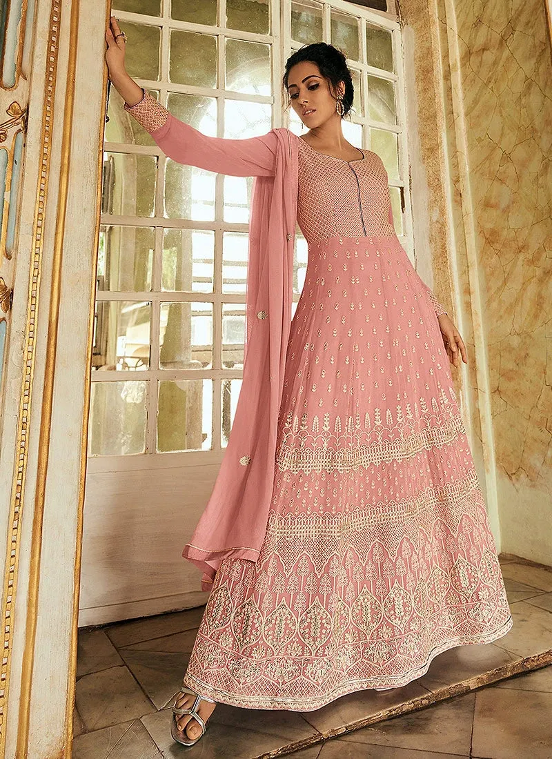 Pretty Pink Georgette Chikankari Embroidered Anarkali