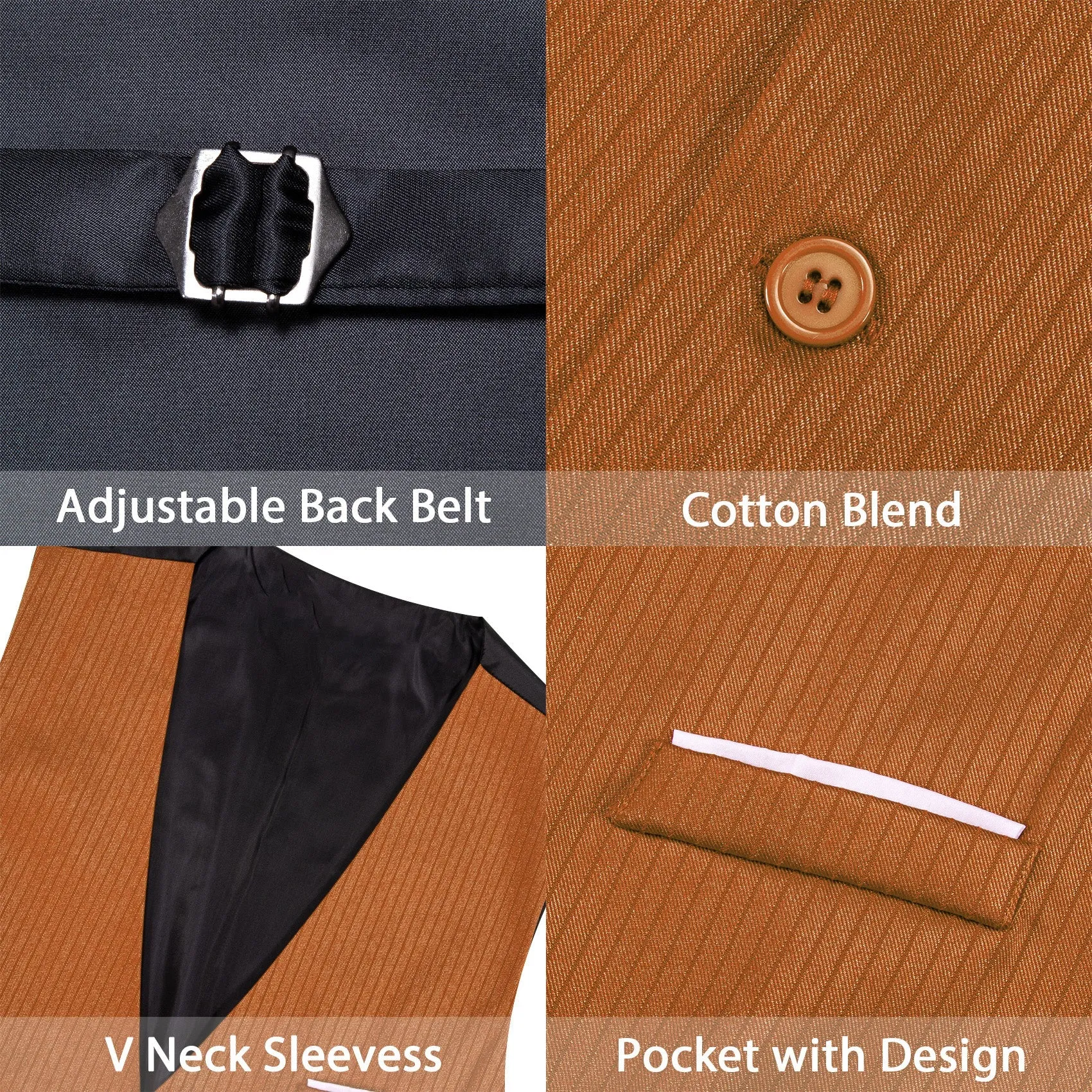 Red Brown Solid Men's V-Neck Business Vest