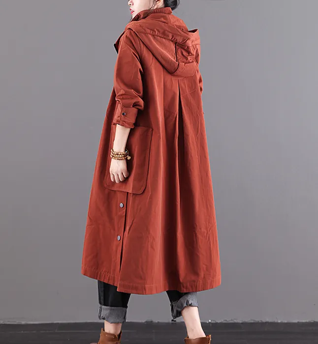 Red Hooded A-line Long Women Casual  Parka Plus Size Fall Coat Jacket JT200945