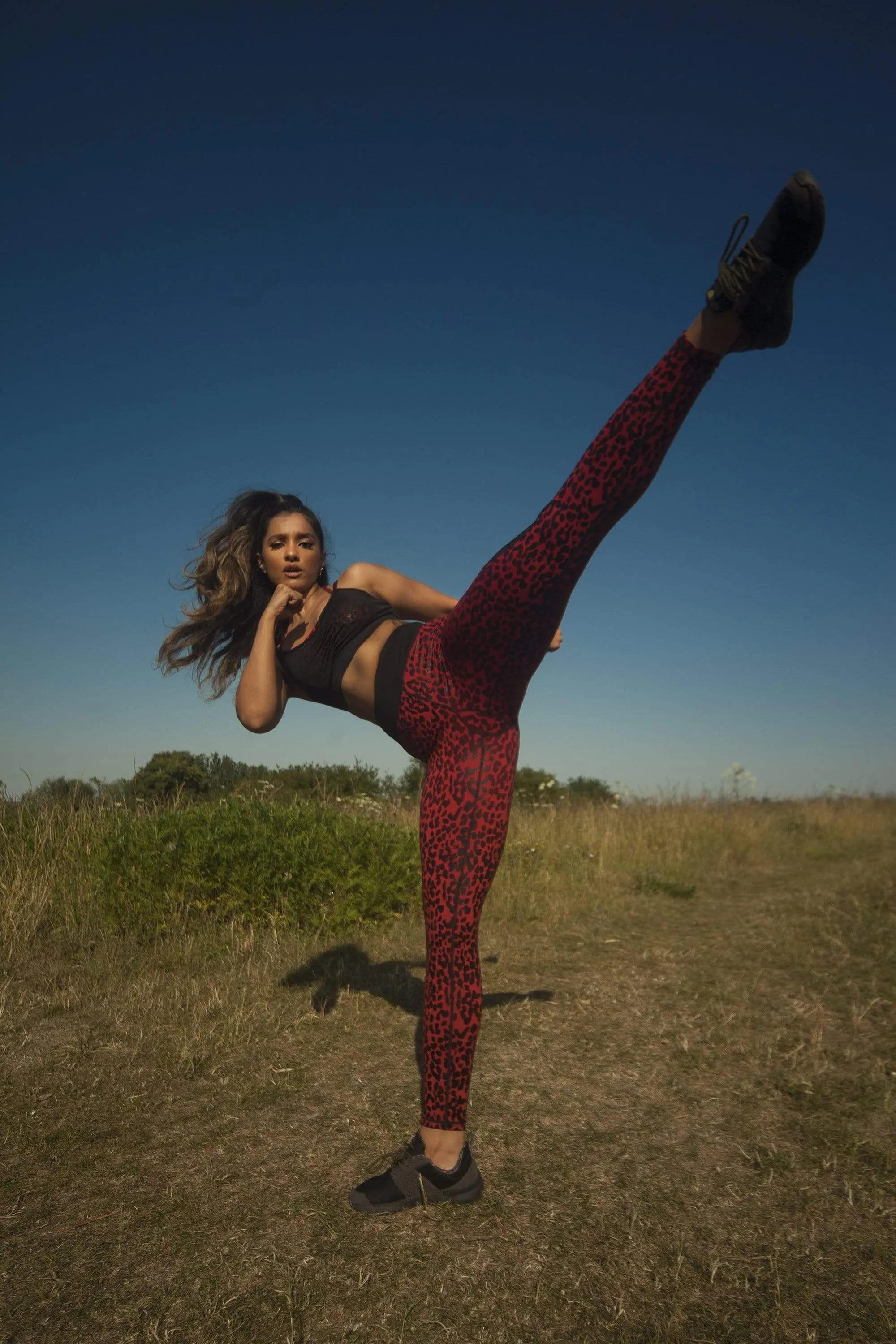 Red Wet Look Leopard High Waist Leggings