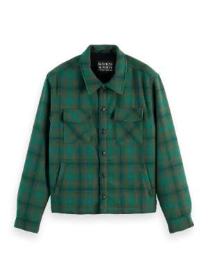 Relaxed-Fit Teddy-Lined Check Overshirt (Green) - 178626WI24300