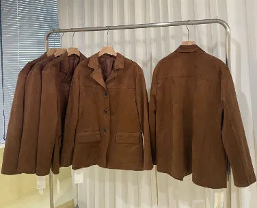 Retro Brown Leather Suit Jacket For Women