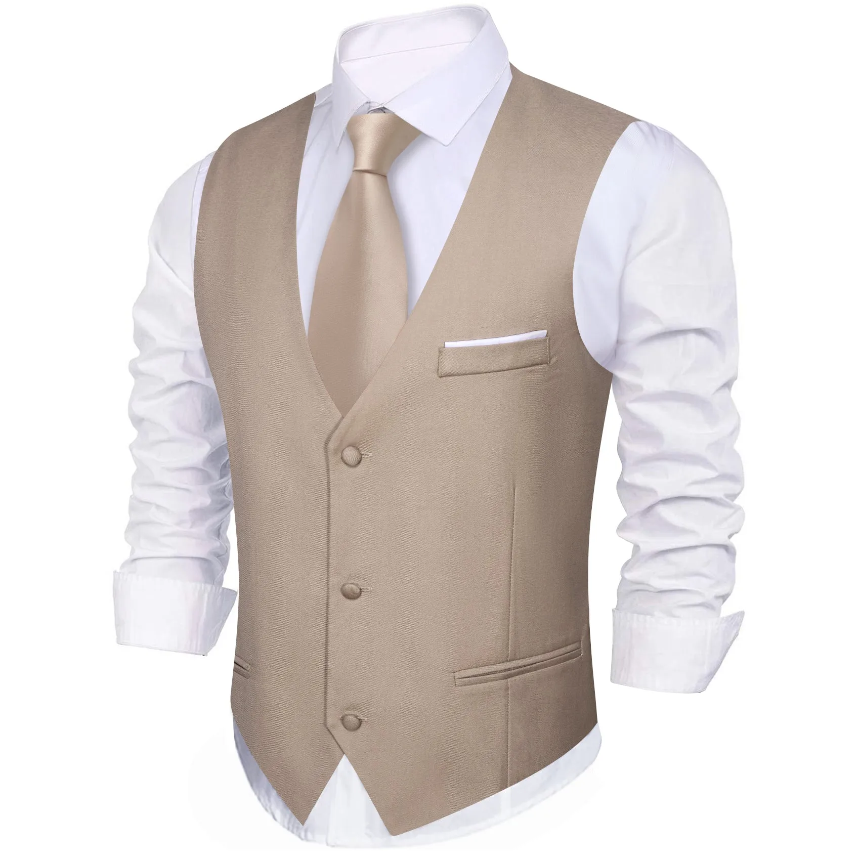 Sand Solid Silk Men's V-Neck Business Vest