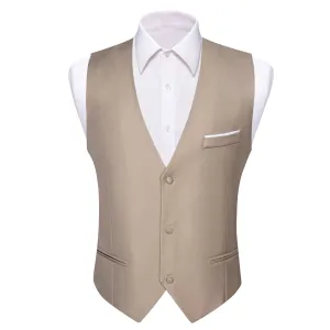 Sand Solid Silk Men's V-Neck Business Vest